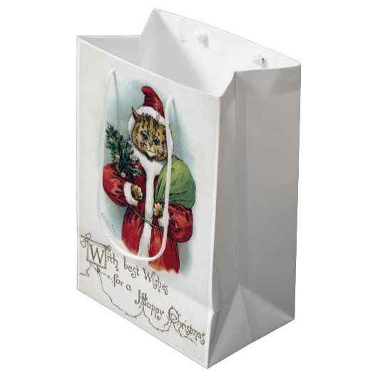 Kerstkat, Louis Wain Medium Cadeauzakje (Voorkant Gekanteld)