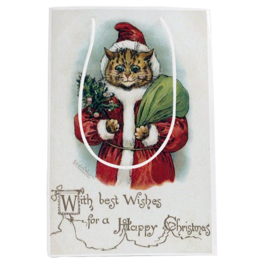 Kerstkat, Louis Wain Medium Cadeauzakje (Voorkant)