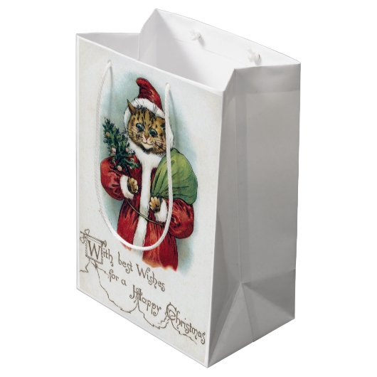 Kerstkat, Louis Wain Medium Cadeauzakje (Achterkant Gekanteld)