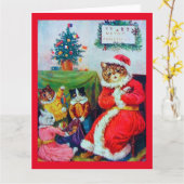 Kerstkat Louis Wain vintage Kaart (Gele Bloem)