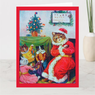 Kerstkat Louis Wain vintage Kaart