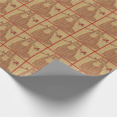 kerstkat met bellen. Rood en goud Cadeaupapier (Hoek)