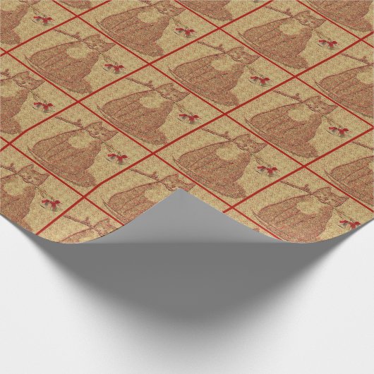 kerstkat met bellen. Rood en goud Cadeaupapier (Hoek)