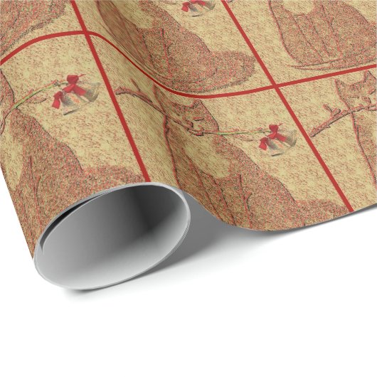 kerstkat met bellen. Rood en goud Cadeaupapier (Rol Hoek)