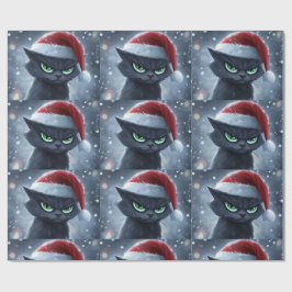 Kerstkat met boze kop cadeaupapier