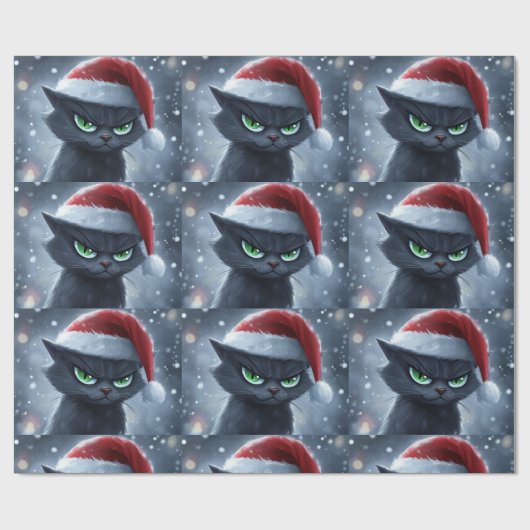 Kerstkat met boze kop cadeaupapier (Vlak)