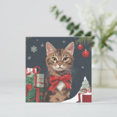 Kerstkat met Cadeaus Feestdagenkaart (Staand voorkant)