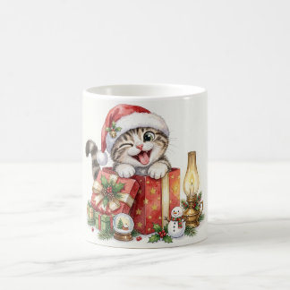 Kerstkat met cadeaus koffiemok