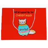 Kerstkat met een Grilfige Kerstsfeer Groot Cadeauzakje (Voorkant)