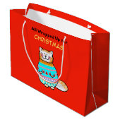 Kerstkat met een Grilfige Kerstsfeer Groot Cadeauzakje (Achterkant Gekanteld)