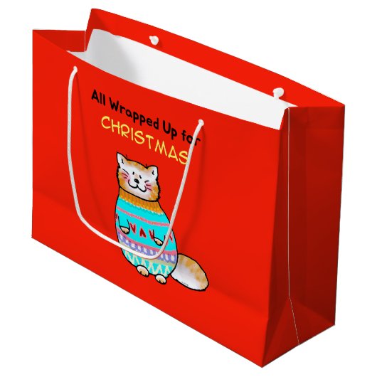 Kerstkat met een Grilfige Kerstsfeer Groot Cadeauzakje (Voorkant Gekanteld)