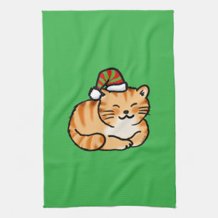 Kerstkat met een kerstmanhoed - Cute kat in een ke Theedoek