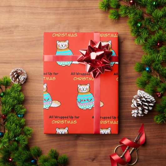 Kerstkat met een speelse kerstsfeer cadeaupapier (Feestdagen Geschenken)
