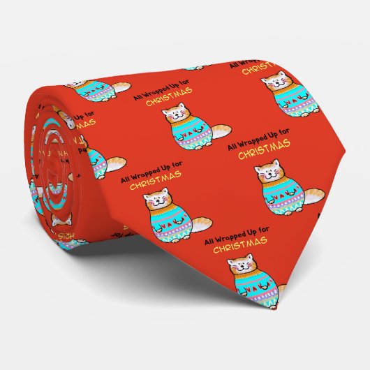 Kerstkat met een speelse kerstsfeer stropdas (Opgerold)