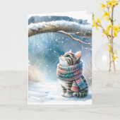 Kerstkat met een winter sjaal kaart (Gele Bloem)