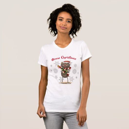 kerstkat met feestboomstructuur T-shirt (Voorkant volledig)