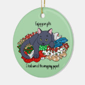 Kerstkat met inpakpapier keramisch ornament (Links)