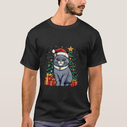 Kerstkat met kerst Pet Britse Korthaar T-shirt (Voorkant)