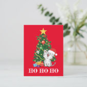 kerstkat met kerstboom feestdagenkaart (Staand voorkant)