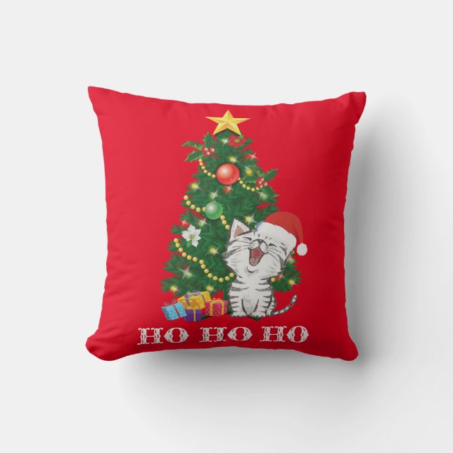 kerstkat met kerstboom kussen (Voorkant)