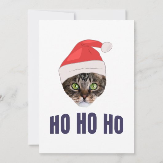 Kerstkat met Kerstman hoed, Ho Ho ho Kaart (Voorkant)