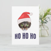 Kerstkat met Kerstman hoed, Ho Ho ho Kaart (Staand voorkant)