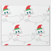 Kerstkat met kerstmuts cadeaupapier (Vlak)
