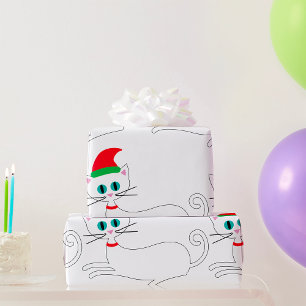 Kerstkat met kerstmuts cadeaupapier