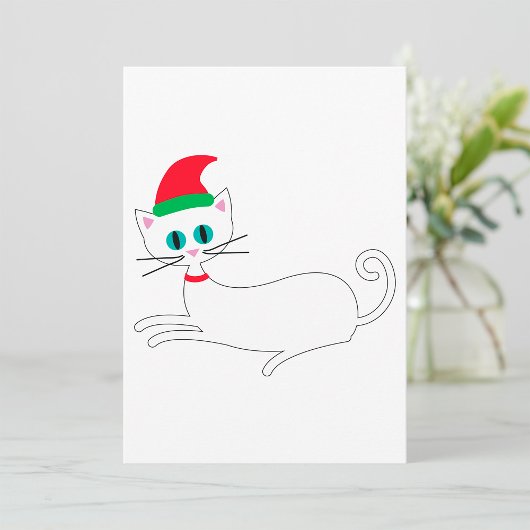 Kerstkat met kerstmuts kaart