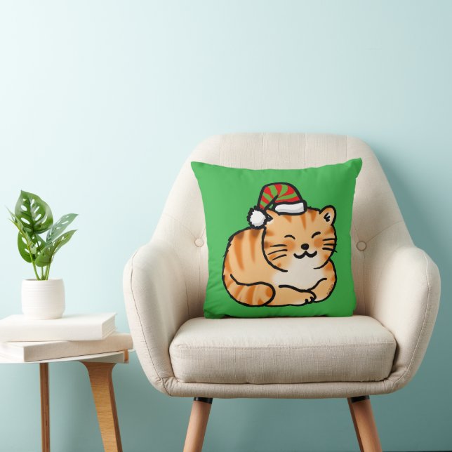 Kerstkat met kerstmuts - Kerstkat minnaar Kussen (Stoel)