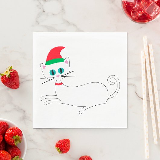 Kerstkat met kerstmuts servet