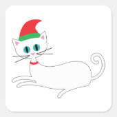 Kerstkat met kerstmuts vierkante sticker (Voorkant)