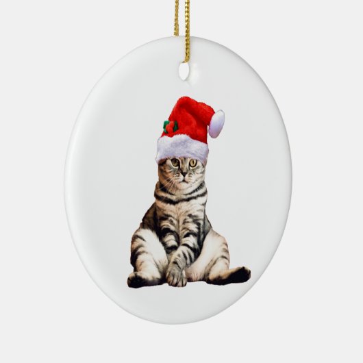 kerstkat met kersttasje keramisch ornament (Rechts)