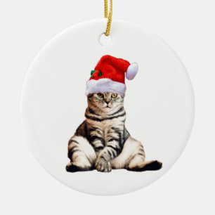 kerstkat met kersttasje keramisch ornament