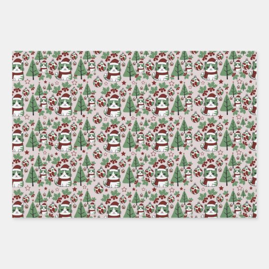 Kerstkat met kerstversiering inpakpapier vel (Voorkant 3)