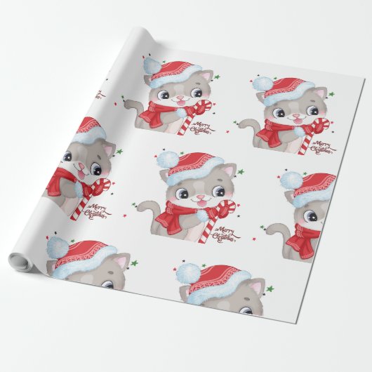 KerstKat met licht Cadeaupapier (Uitgerold)