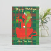 Kerstkat met Mok, Rood, personaliseer het Kaart (Staand voorkant)