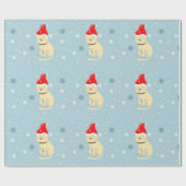 kerstkat met pet op blauw cadeaupapier (Vlak)