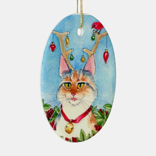 Kerstkat met rendiergewei ornament (Rechts)