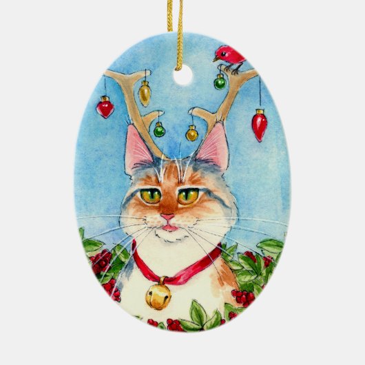 Kerstkat met rendiergewei ornament (Achterkant)