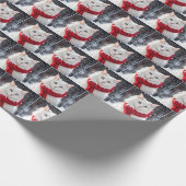 Kerstkat met rode sjaal cadeaupapier (Hoek)