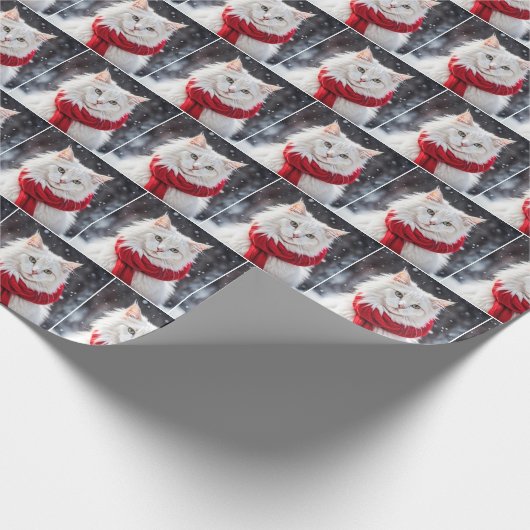 Kerstkat met rode sjaal cadeaupapier (Hoek)