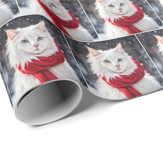 Kerstkat met rode sjaal cadeaupapier (Rol Hoek)