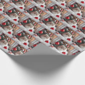 Kerstkat met rood Ornament Cadeaupapier (Hoek)