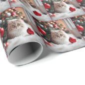 Kerstkat met rood Ornament Cadeaupapier (Rol Hoek)