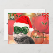 Kerstkat met Santa's pet Feestdagenkaart (Voorkant / Achterkant)