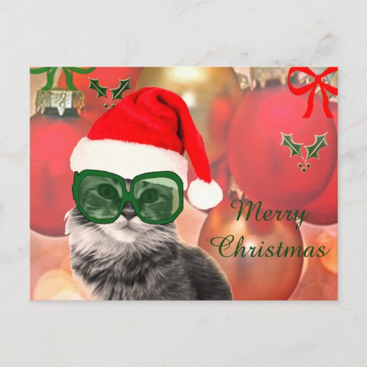 Kerstkat met Santa's pet Feestdagenkaart (Voorkant)