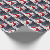 Kerstkat met sjaal op sneeuw cadeaupapier (Hoek)