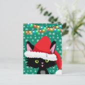 kerstkat met Sneeuwvlokken en -lichten van Santa H Briefkaart (Staand voorkant)