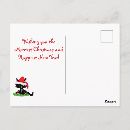 kerstkat met Sneeuwvlokken en -lichten van Santa H Briefkaart (Achterkant)